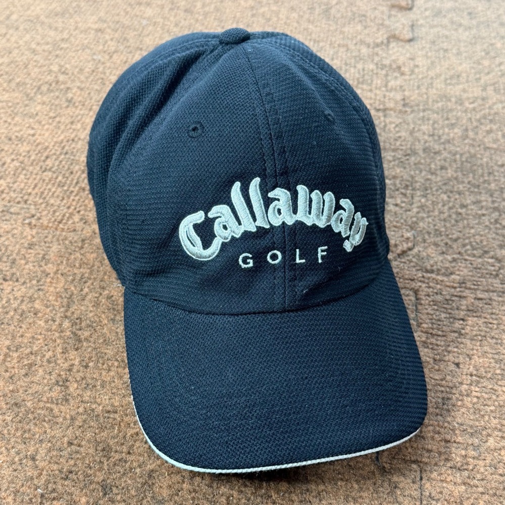 Callaway‎ Golf Hat Mens Black Adjustable Strapback Textured Cotton Baseball Cap